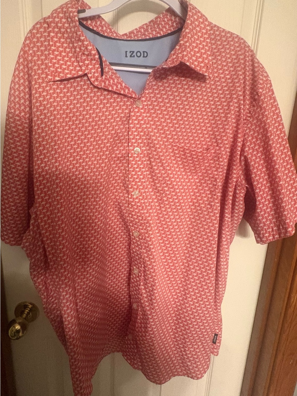 Izod Men's Coral Pink Short-Sleeve Button-Down with Micro Geo Print